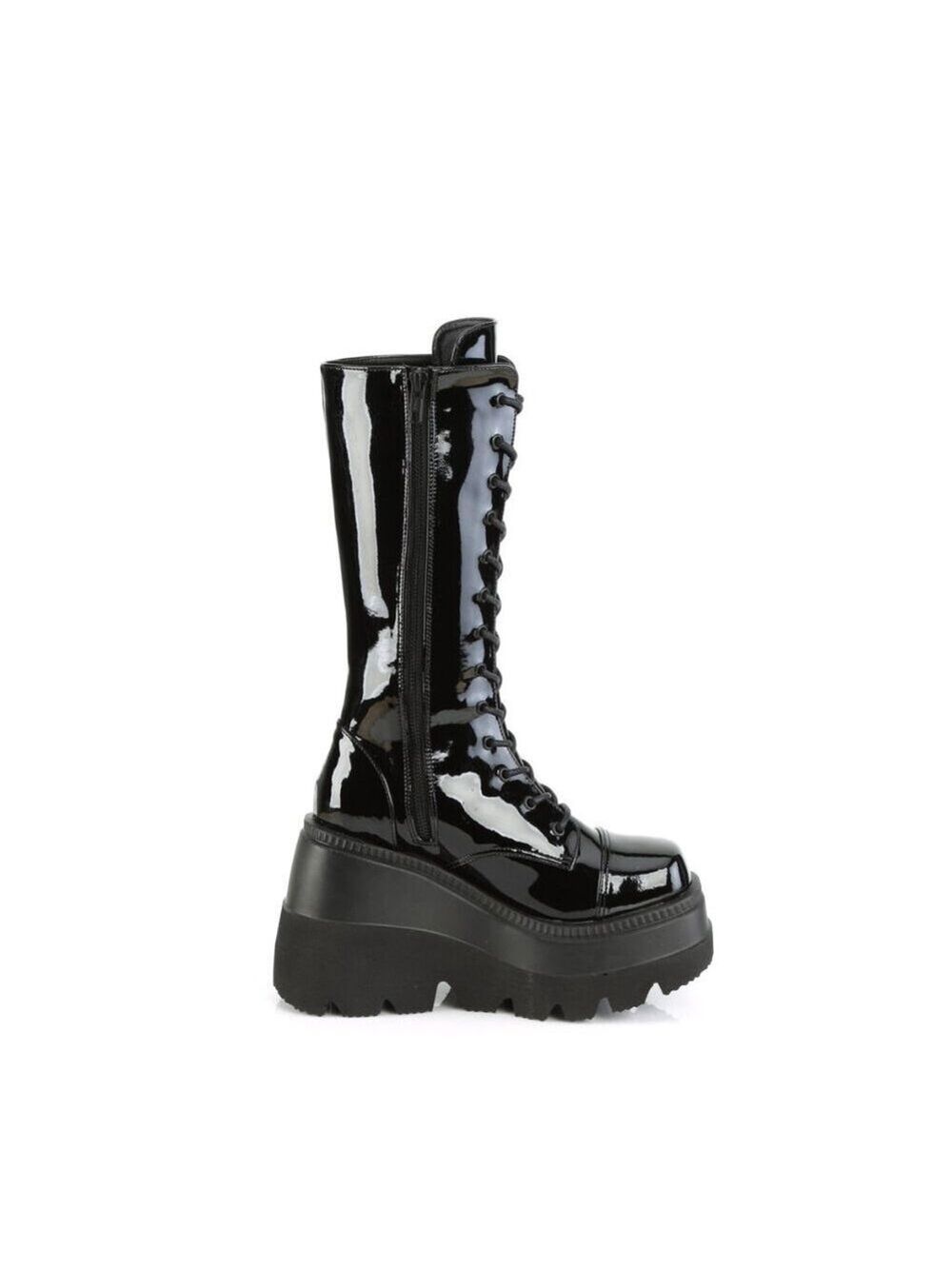 Size 10 NEW Shaker 72 Black Patent 4.5" Wedge Platform Mid Calf Goth Pu… - Picture 3 of 5
